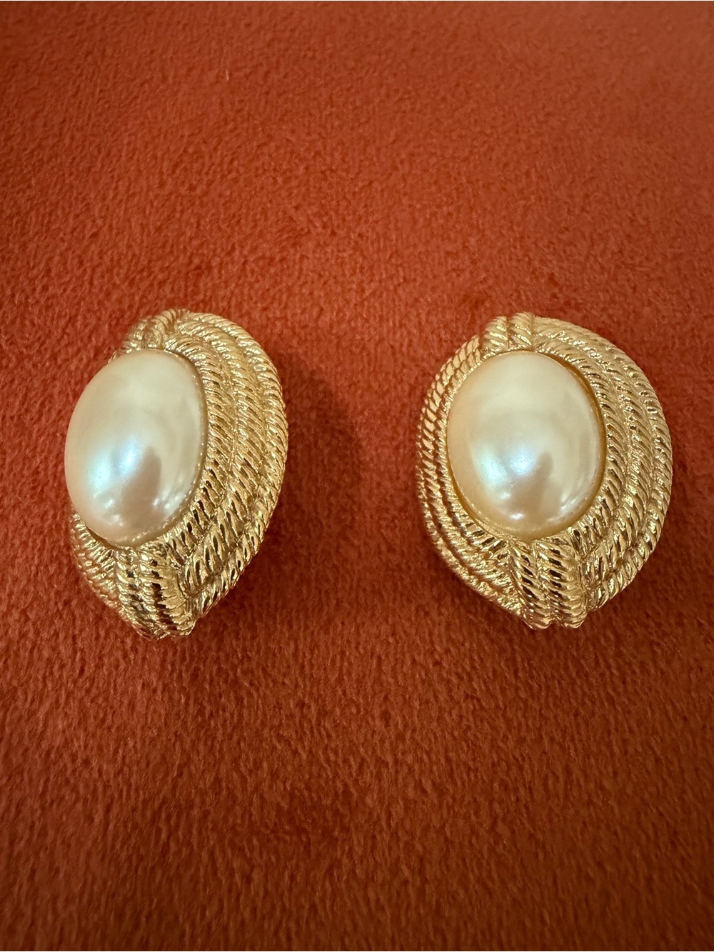 Givenchy Signed Gold Braid Texture Statement Earrings With Faux Pearls 89s